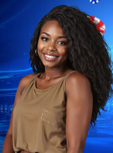 Joueuse souriante sur un visuel officiel Mostbet